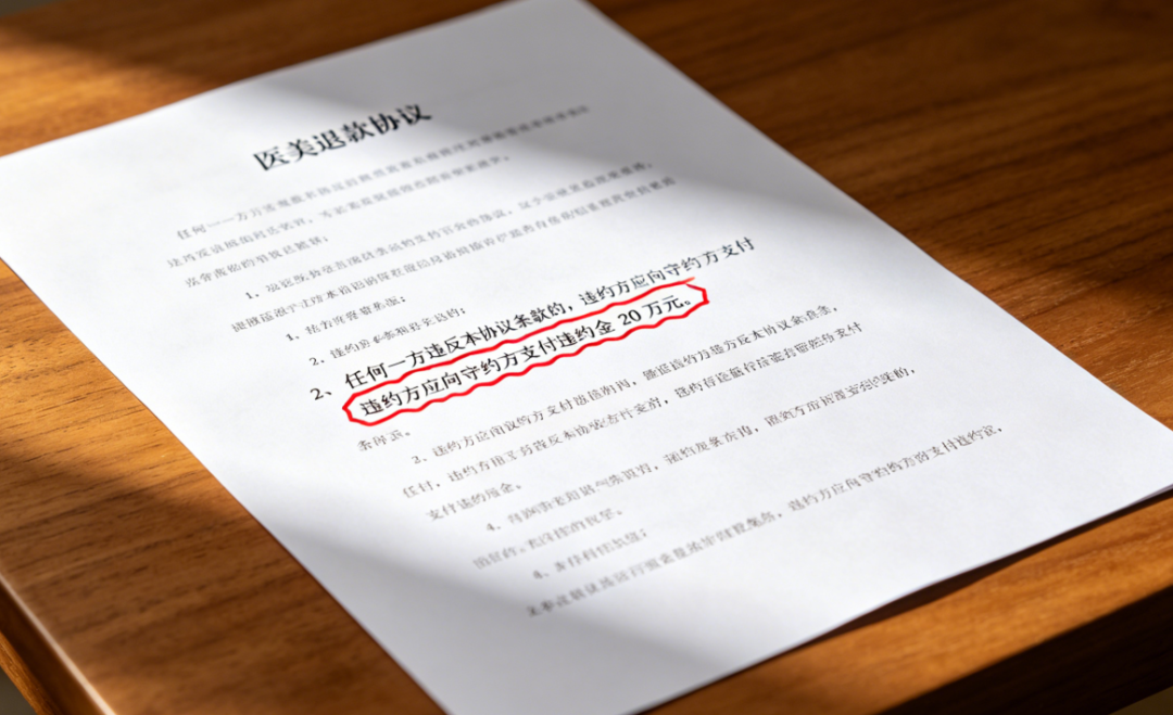 医美退款协议中退款50000元，违约金200000元，是否合适？